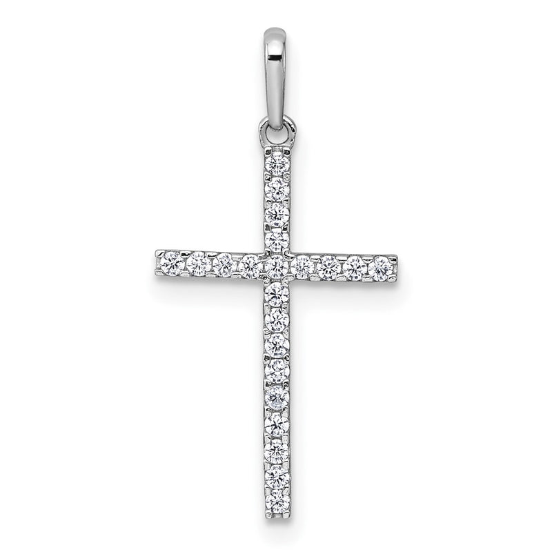 14K White Gold Polished CZ Cross Pendant