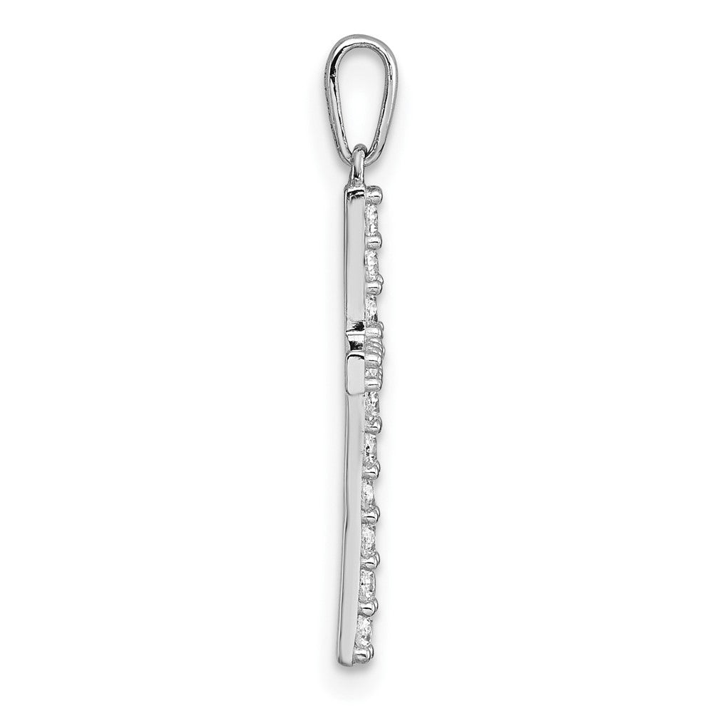 14K White Gold Polished CZ Cross Pendant