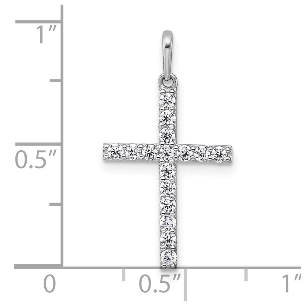 14K White Gold Polished CZ Cross Pendant