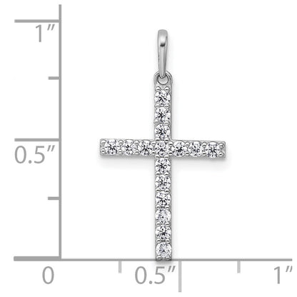 14K White Gold Polished CZ Cross Pendant