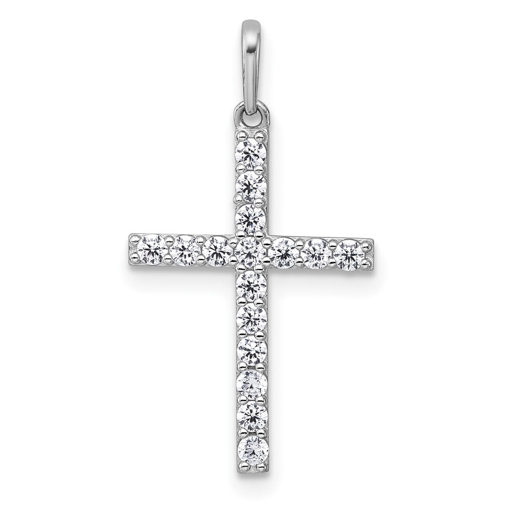 14K White Gold Polished CZ Cross Pendant