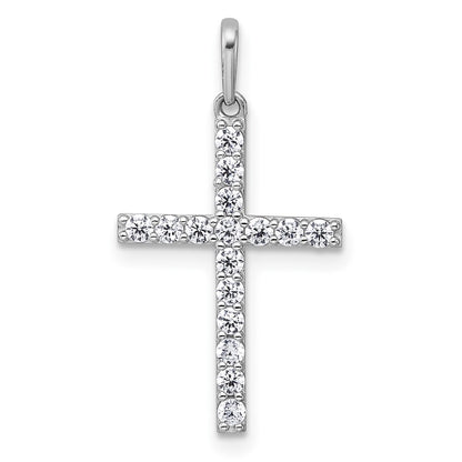 14K White Gold Polished CZ Cross Pendant