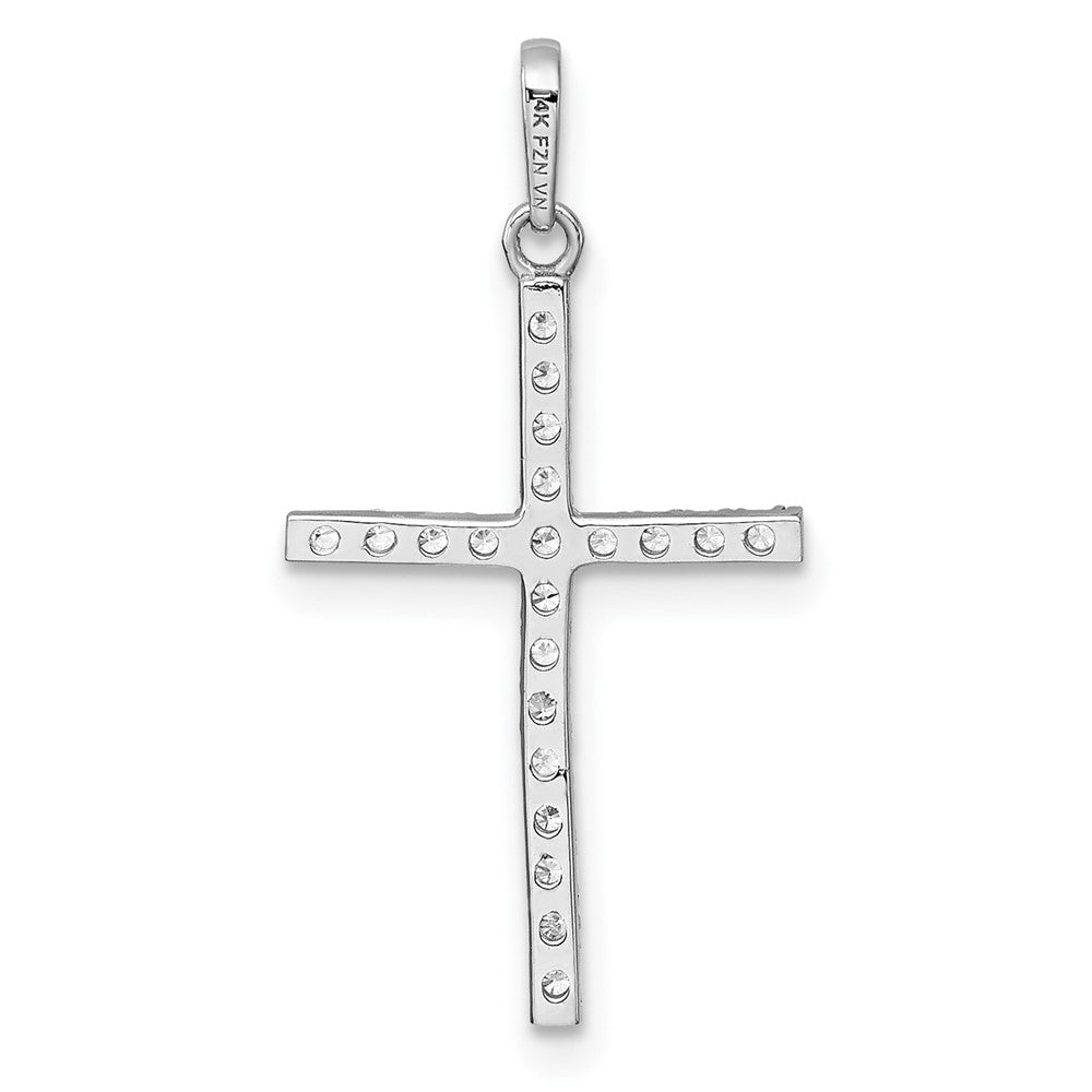 14K White Gold Polished CZ Cross Pendant