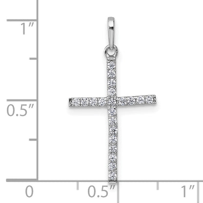 14K White Gold Polished CZ Cross Pendant