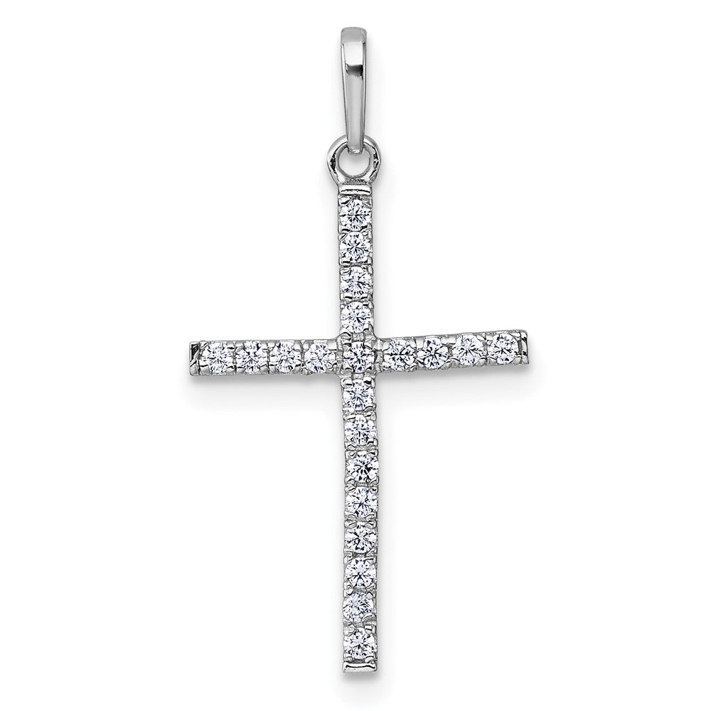 14K White Gold Polished CZ Cross Pendant