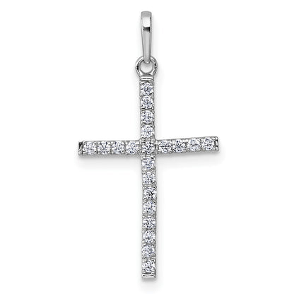 14K White Gold Polished CZ Cross Pendant