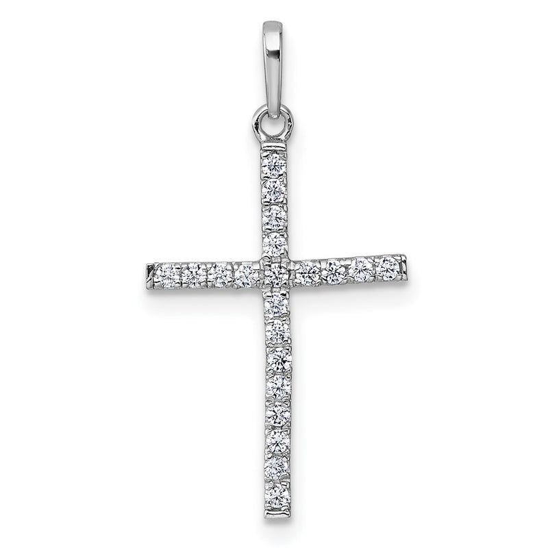 14K White Gold Polished CZ Cross Pendant