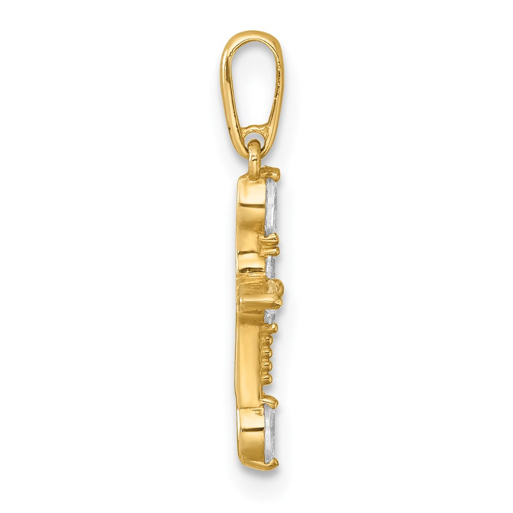14K Yellow Gold Polished and Beaded Fancy CZ Cross Pendant