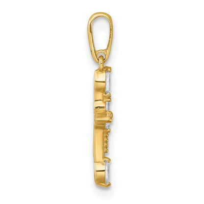 14K Yellow Gold Polished and Beaded Fancy CZ Cross Pendant