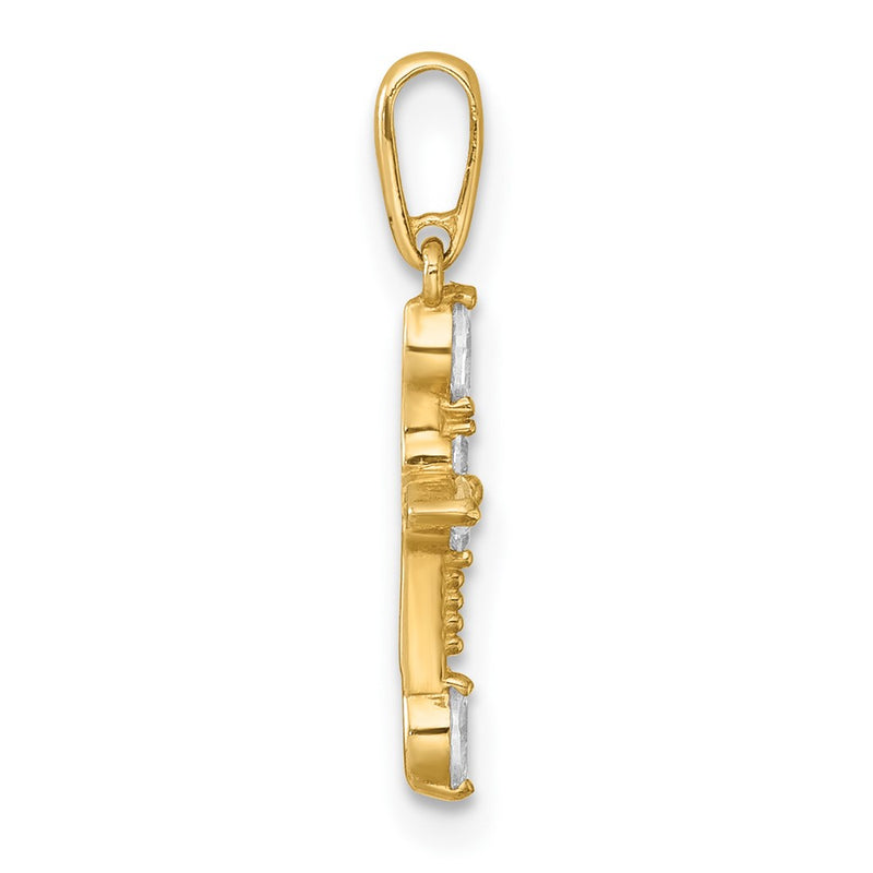 14K Yellow Gold Polished and Beaded Fancy CZ Cross Pendant