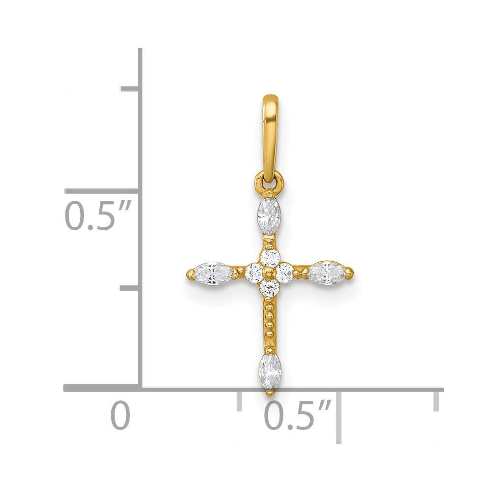 14K Yellow Gold Polished and Beaded Fancy CZ Cross Pendant