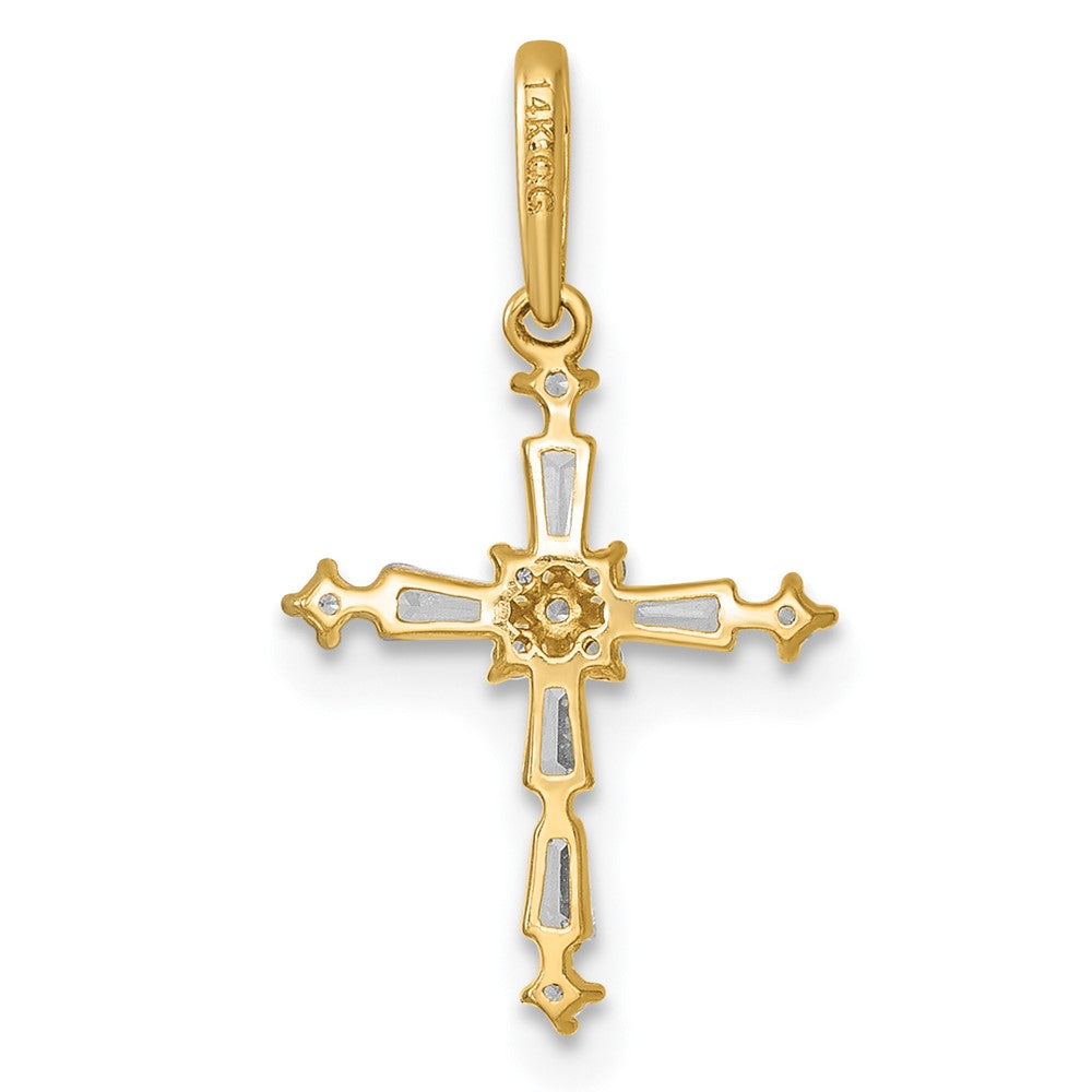 14K Yellow Gold Polished Fancy CZ Cross Pendant