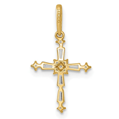 14K Yellow Gold Polished Fancy CZ Cross Pendant
