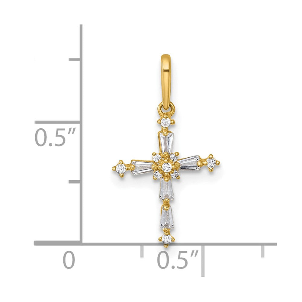 14K Yellow Gold Polished Fancy CZ Cross Pendant