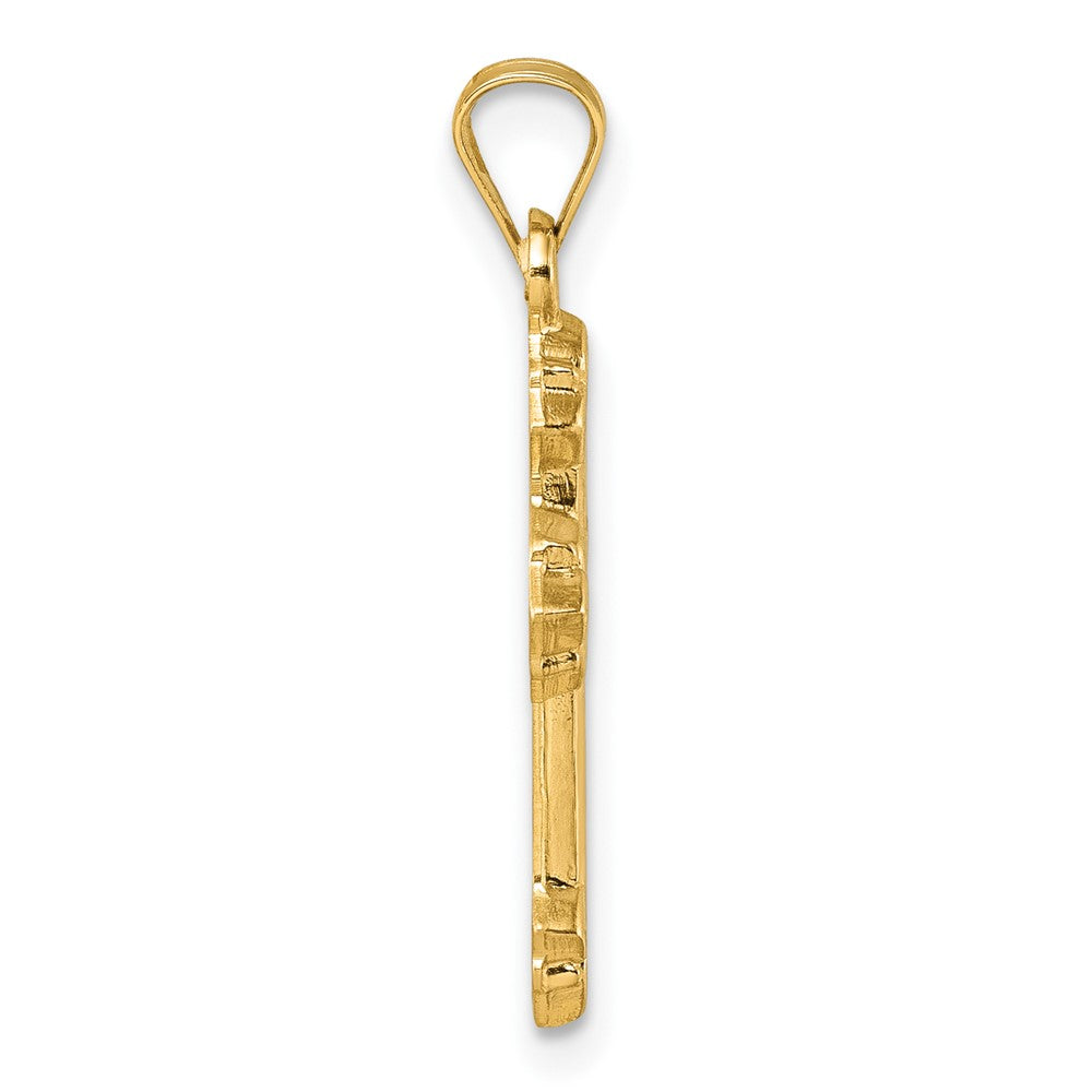 14K Yellow Gold Polished Fleur De Lis Cross Pendant