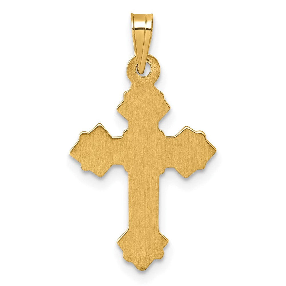 14K Yellow Gold Polished Fleur De Lis Cross Pendant