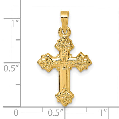 14K Yellow Gold Polished Fleur De Lis Cross Pendant