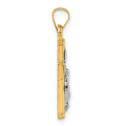 14K Two-Tone W/ White Rhodium Polished Inri Crucifix Cross Pendant