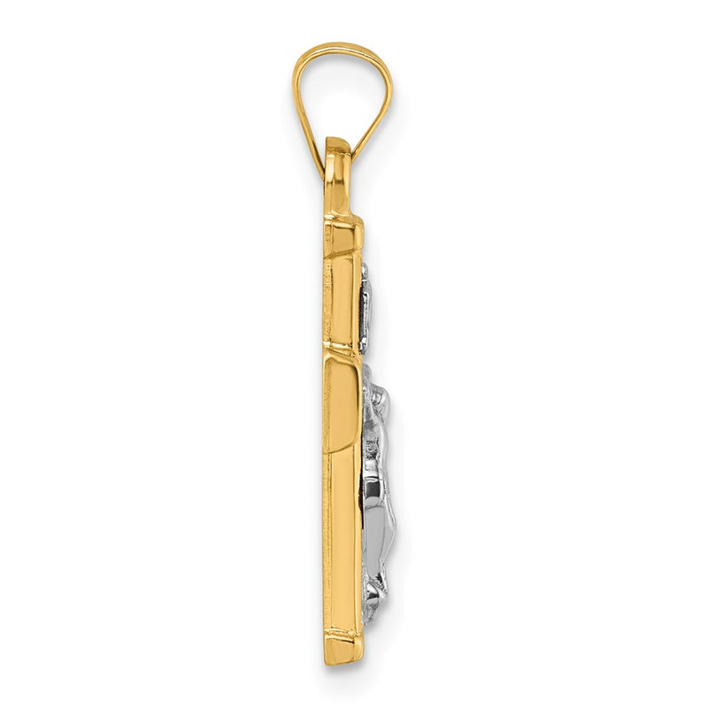 14K Two-Tone W/ White Rhodium Polished Inri Crucifix Cross Pendant