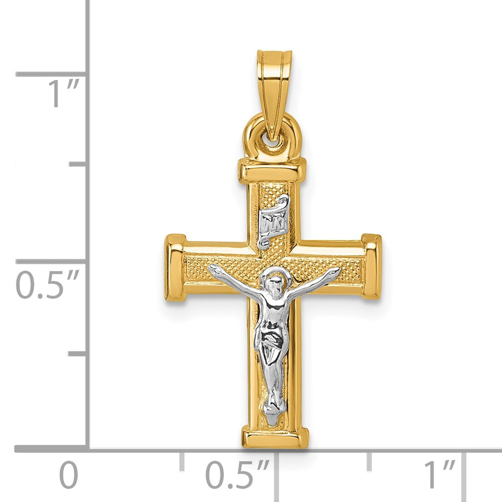 14K Two-Tone W/ White Rhodium Polished Inri Crucifix Cross Pendant