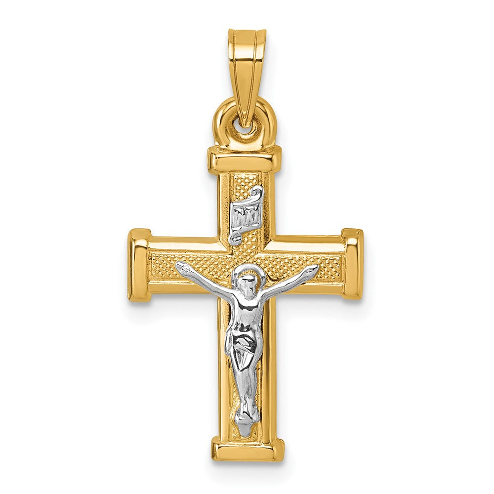 14K Two-Tone W/ White Rhodium Polished Inri Crucifix Cross Pendant