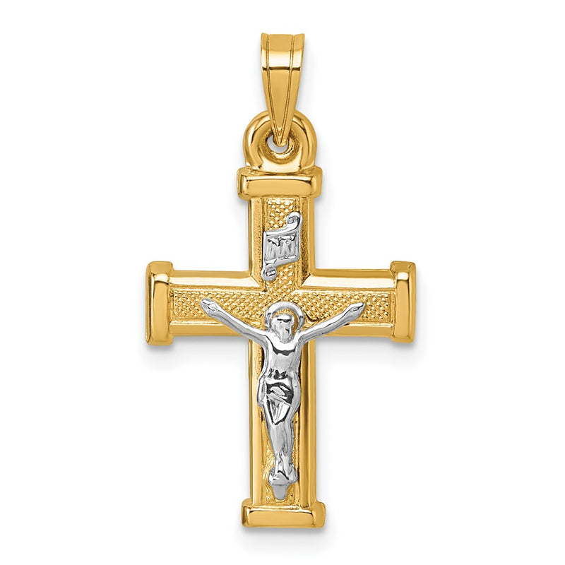 14K Two-Tone W/ White Rhodium Polished Inri Crucifix Cross Pendant
