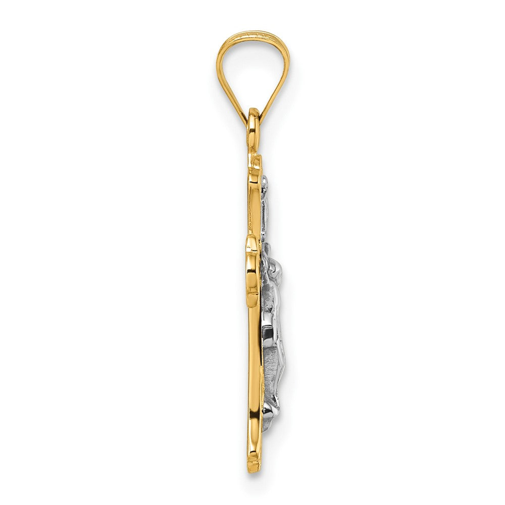 14K Yellow & Rhodium with White Rhodium Polished Inri Crucifix Cross Pendant