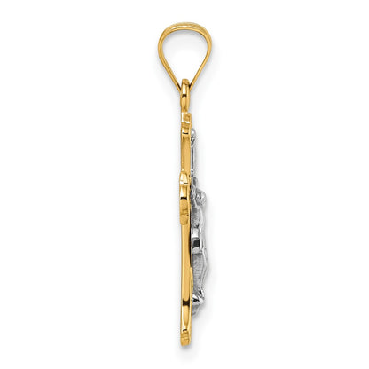 14K Yellow & Rhodium with White Rhodium Polished Inri Crucifix Cross Pendant