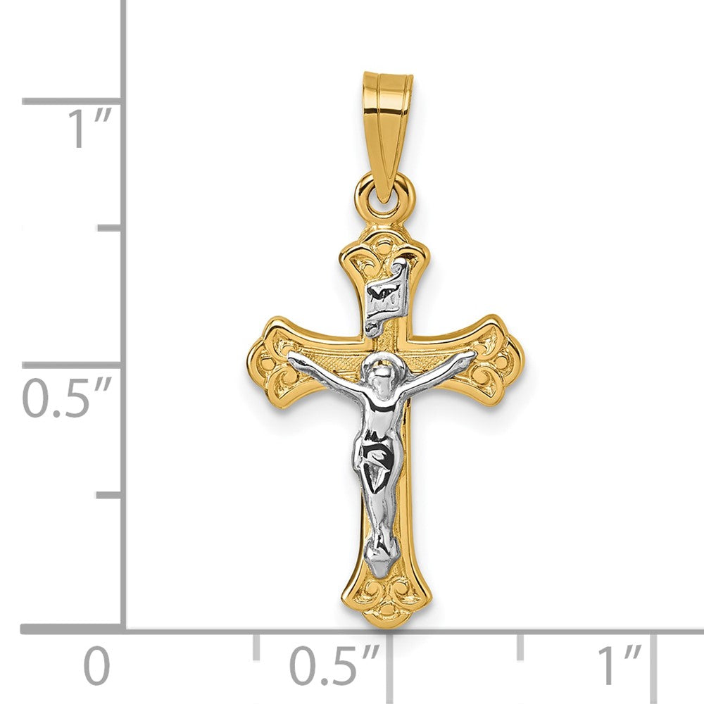 14K Yellow & Rhodium with White Rhodium Polished Inri Crucifix Cross Pendant