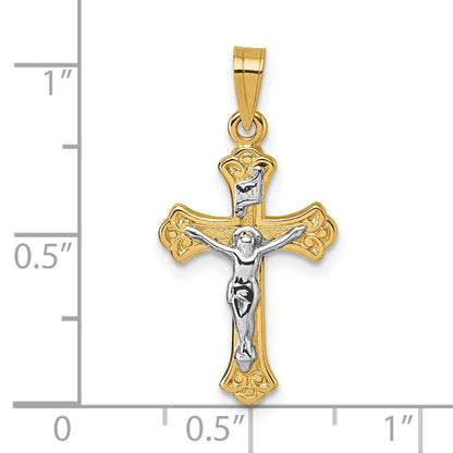 14K Yellow & Rhodium with White Rhodium Polished Inri Crucifix Cross Pendant