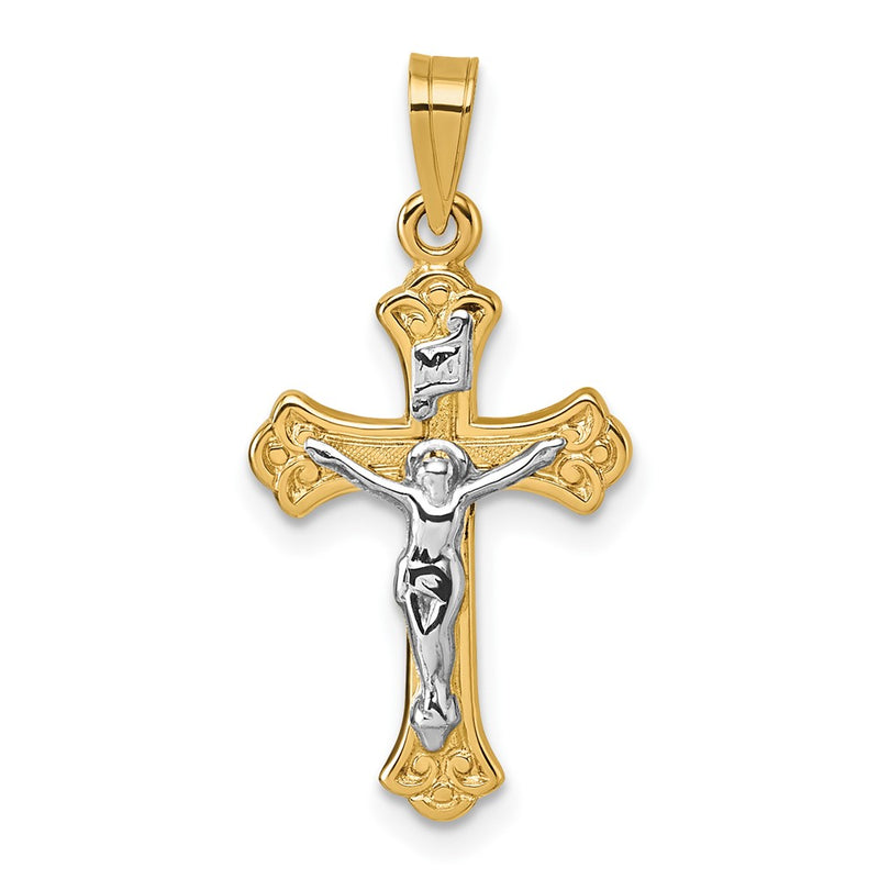14K Yellow & Rhodium with White Rhodium Polished Inri Crucifix Cross Pendant