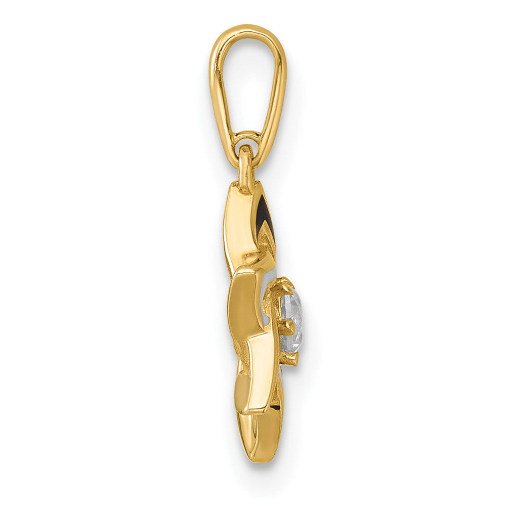 14K Yellow Gold Polished Black & White Enameled and CZ Star of David Pendant