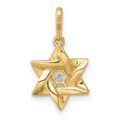 14K Yellow Gold Polished Black & White Enameled and CZ Star of David Pendant