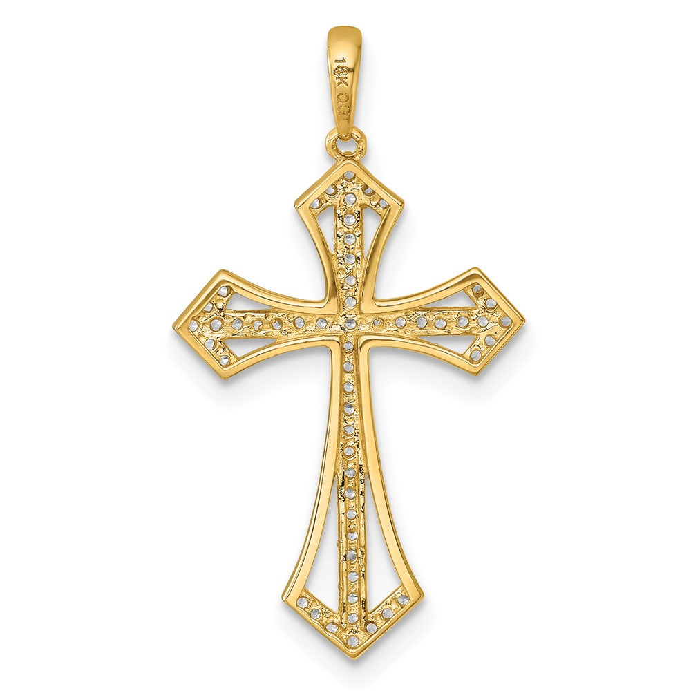 14K Yellow Gold Polished Fancy CZ Cross Pendant