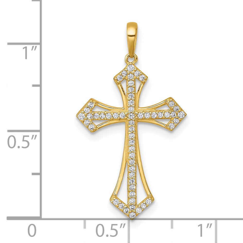 14K Yellow Gold Polished Fancy CZ Cross Pendant
