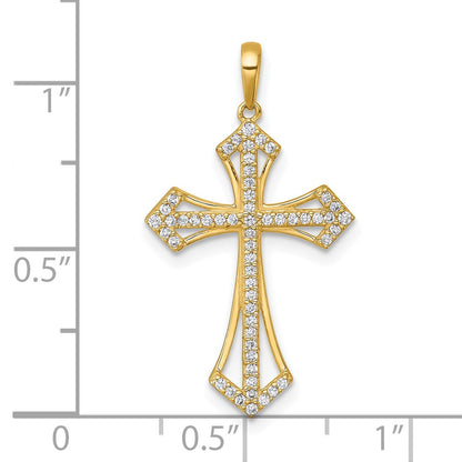 14K Yellow Gold Polished Fancy CZ Cross Pendant