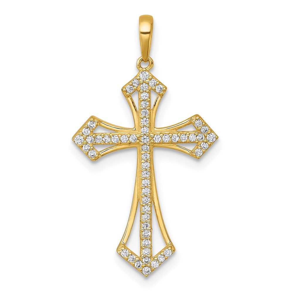 14K Yellow Gold Polished Fancy CZ Cross Pendant