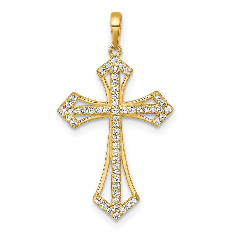 14K Yellow Gold Polished Fancy CZ Cross Pendant