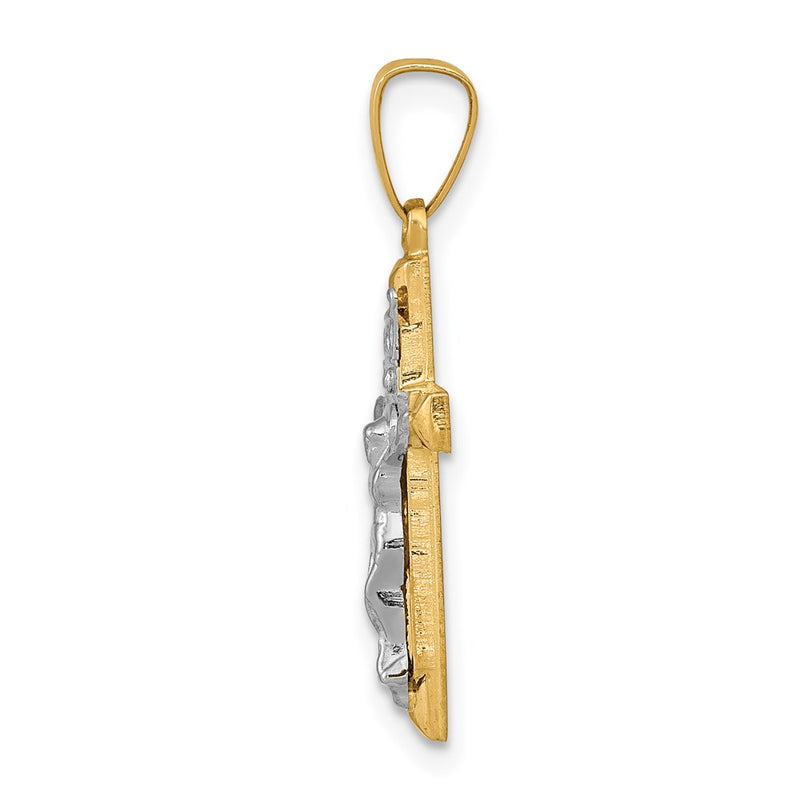 14K Two Tone Inri Hollow Crucifix Pendant