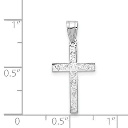 14k White Gold 14K White Floral Cross Charm