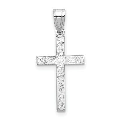 14k White Gold 14K White Floral Cross Charm