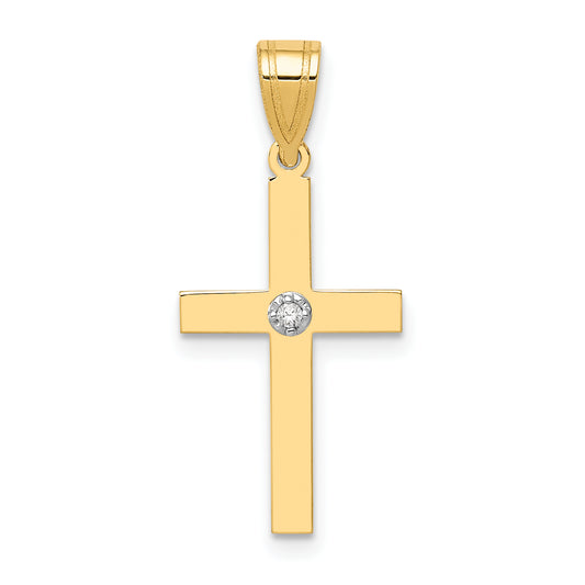 14K Yellow Gold Polished .01Ct. Diamond Cross Pendant