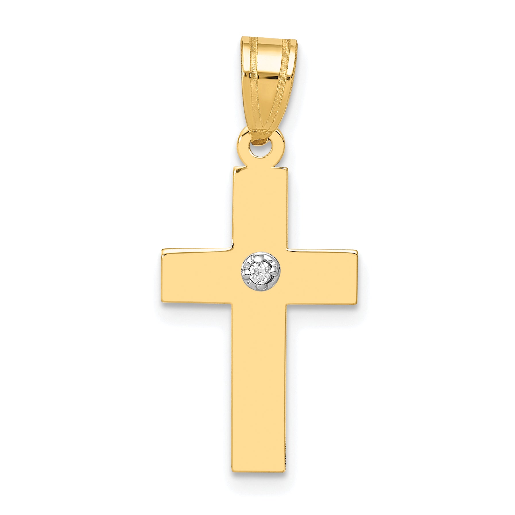 14K Yellow Gold Polished .01Ct. Diamond Cross Pendant