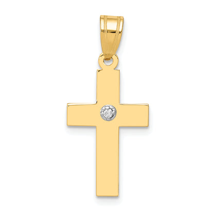 14K Yellow Gold Polished .01Ct. Diamond Cross Pendant