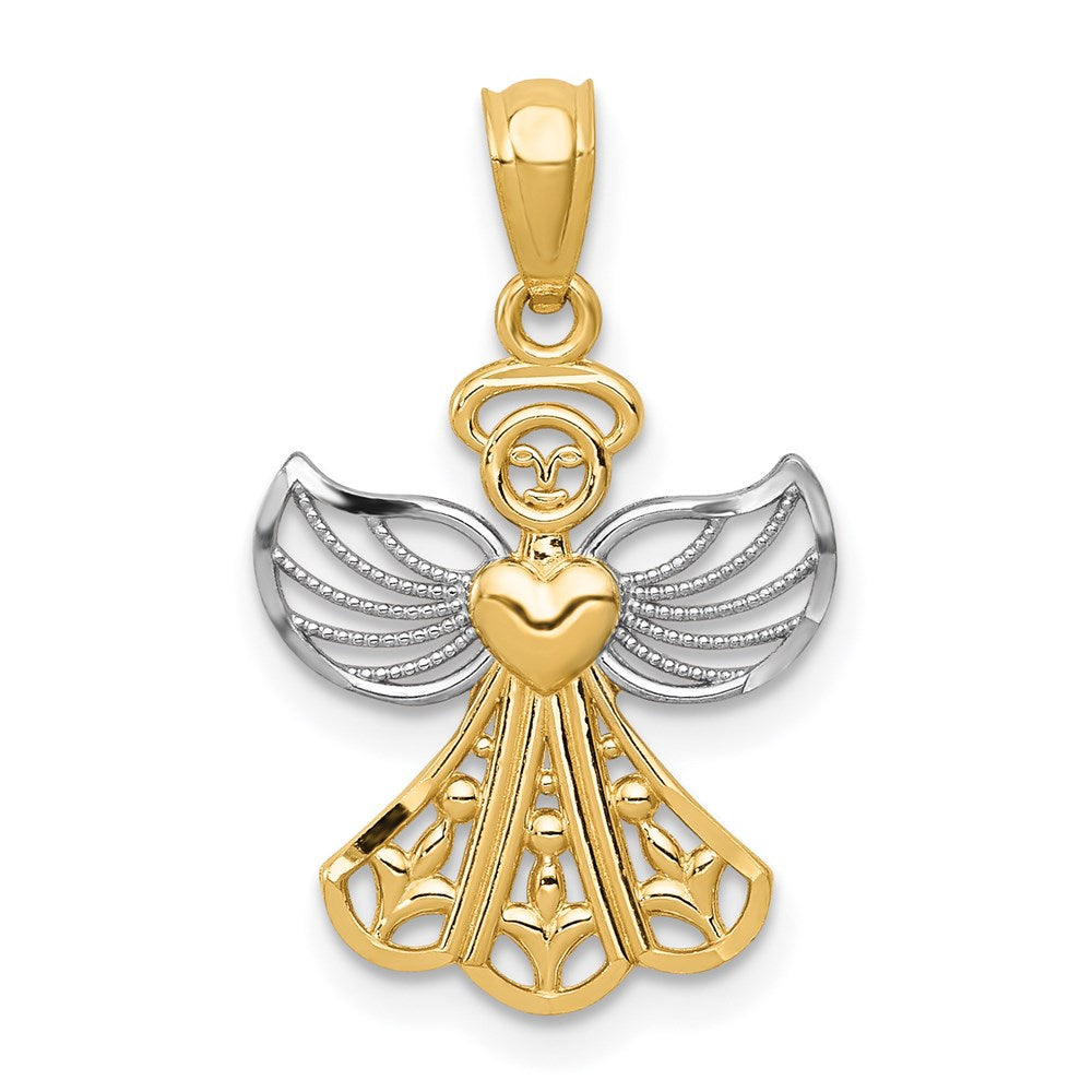14k Yellow & Rhodium 14K w/Rhodium Filigree Angel Pendant