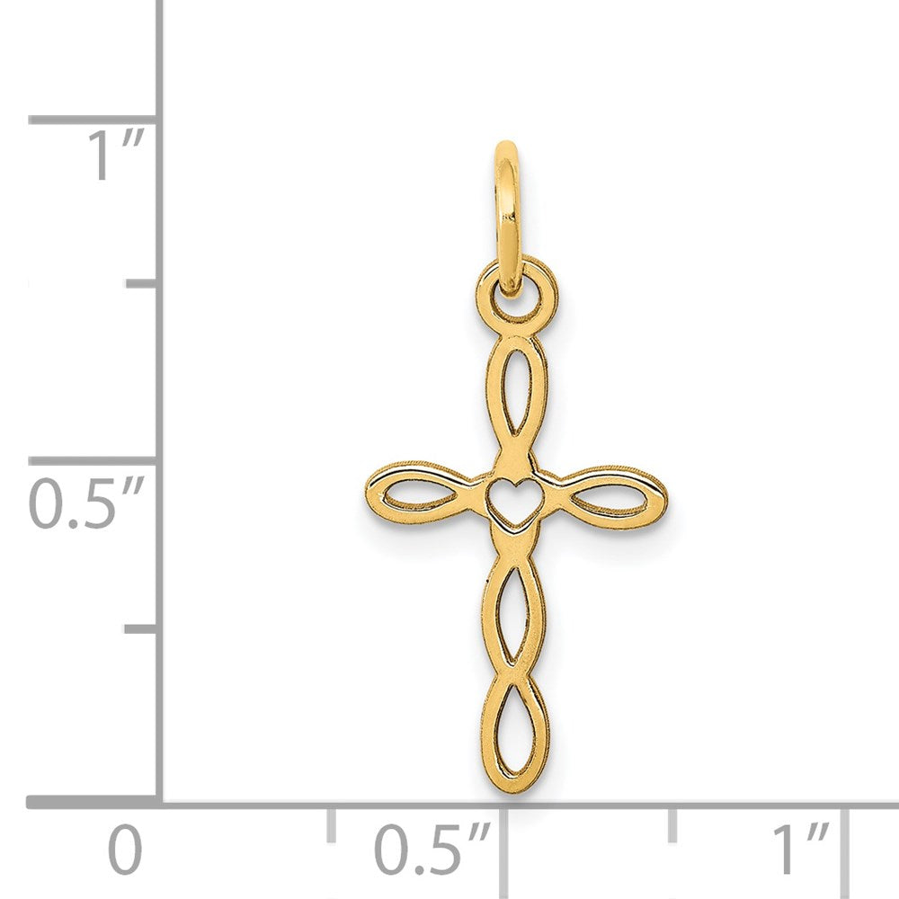 14k Yellow Gold 14K Loop w/Center Heart Cross Charm
