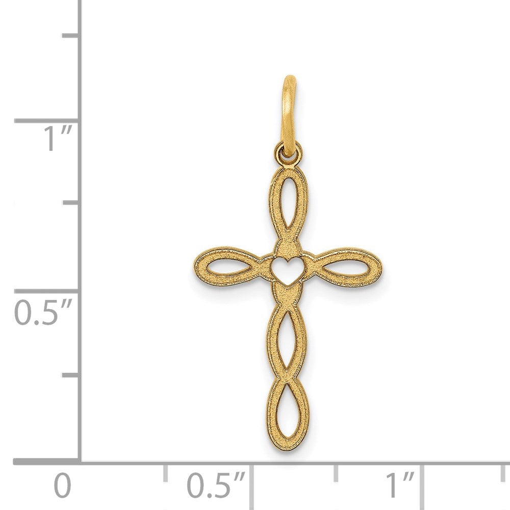 14k Yellow Gold 14K Loop w/Center Heart Cross Pendant