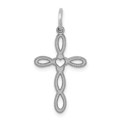 14k White Gold 14K White Gold Loop w/Center Heart Cross Charm