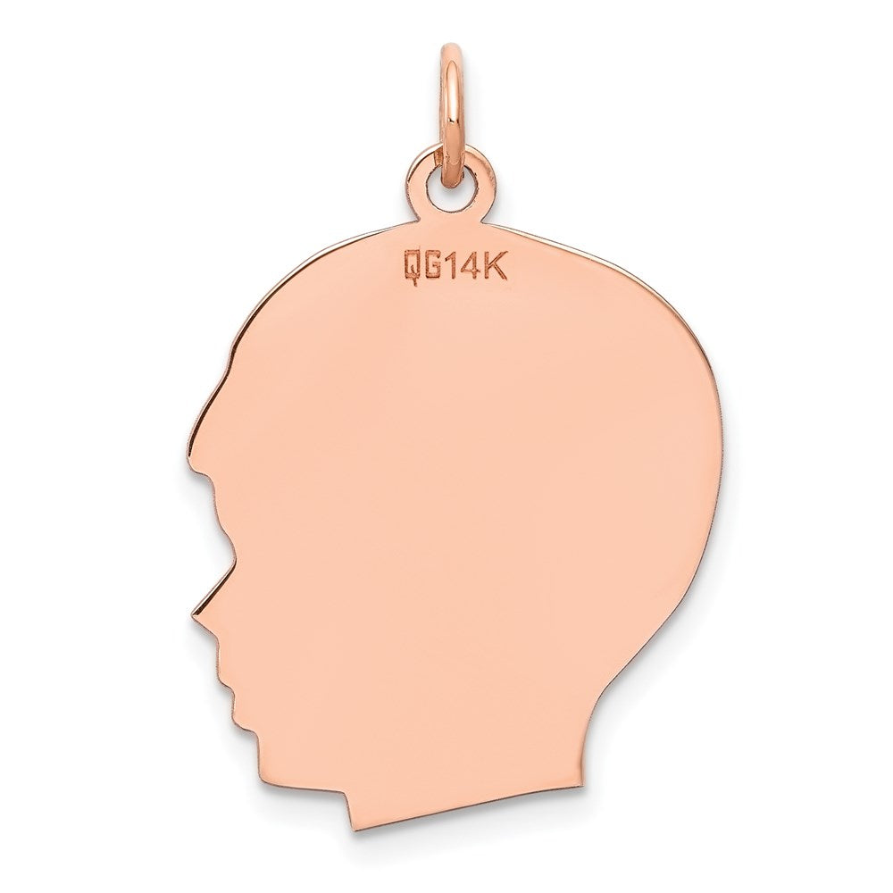 14k Rose Gold Rose Plain Large.018 Gauge Facing Right Engraveable Boy Head Charm