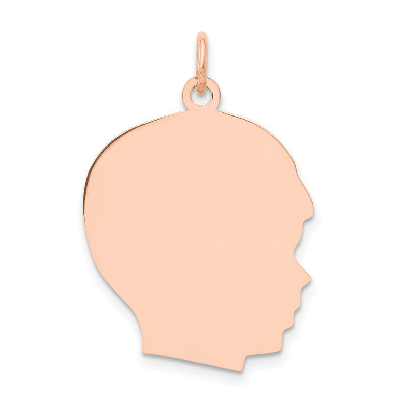 14k Rose Gold Rose Plain Large.018 Gauge Facing Right Engraveable Boy Head Charm